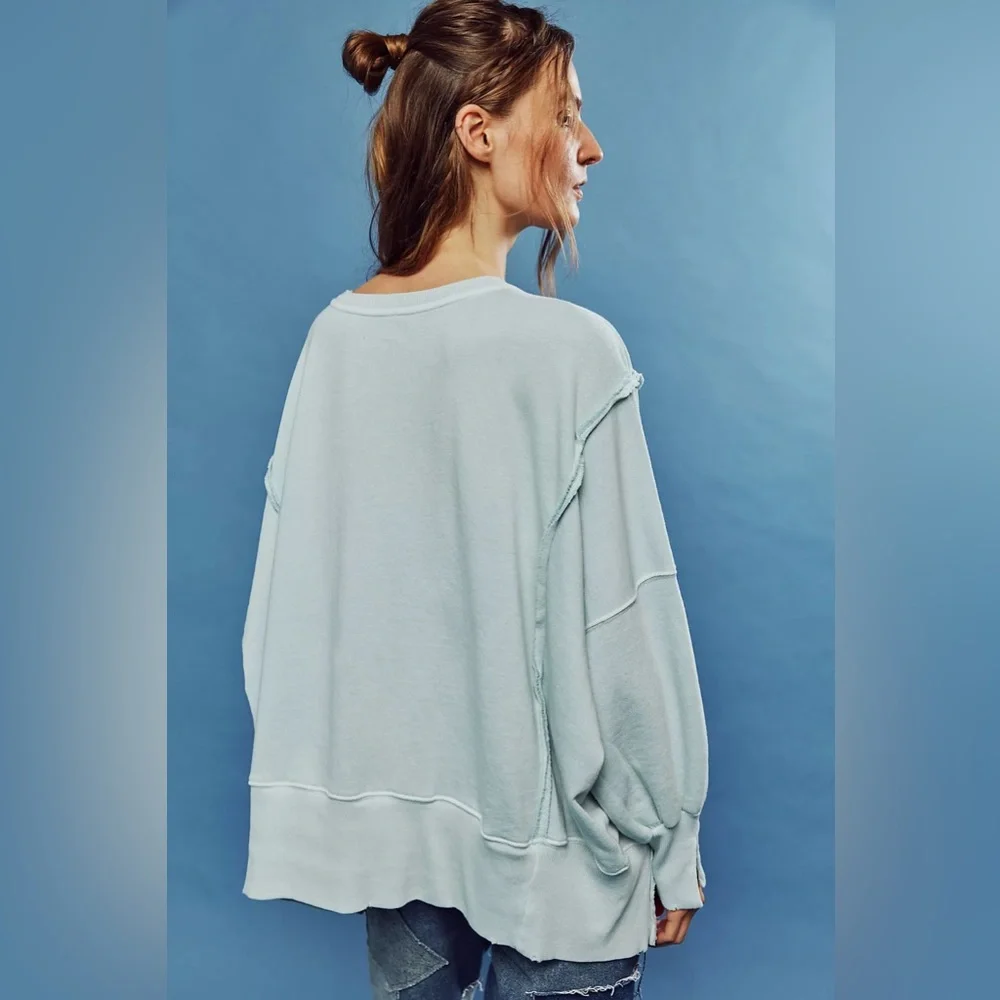 Free People Light Blue Oversized Sweatshirt - Picture 2 of 11